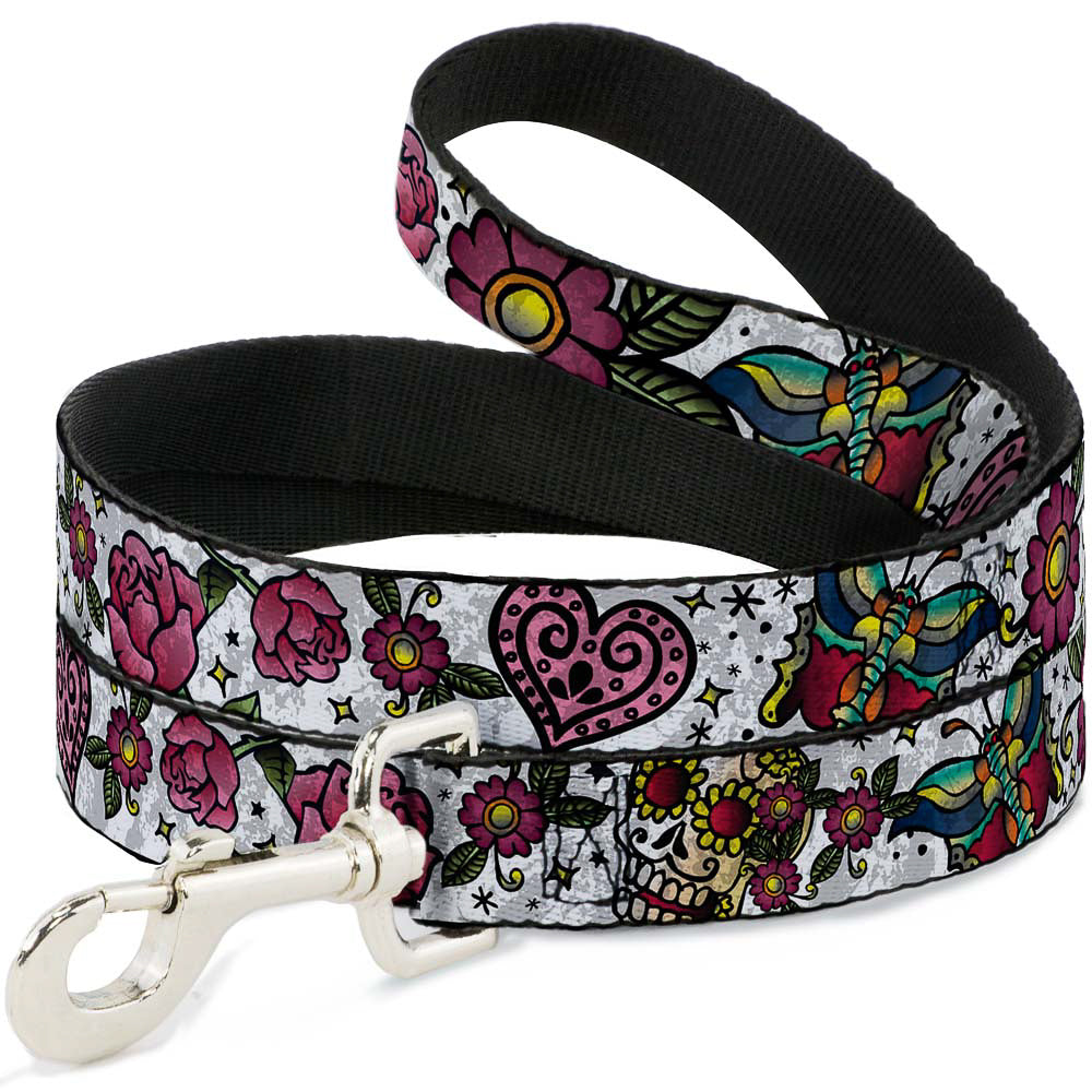 Dog Leash - Love Kills CLOSE-UP White Dog Leashes Buckle-Down