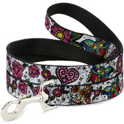 Dog Leash - Love Kills CLOSE-UP White Dog Leashes Buckle-Down
