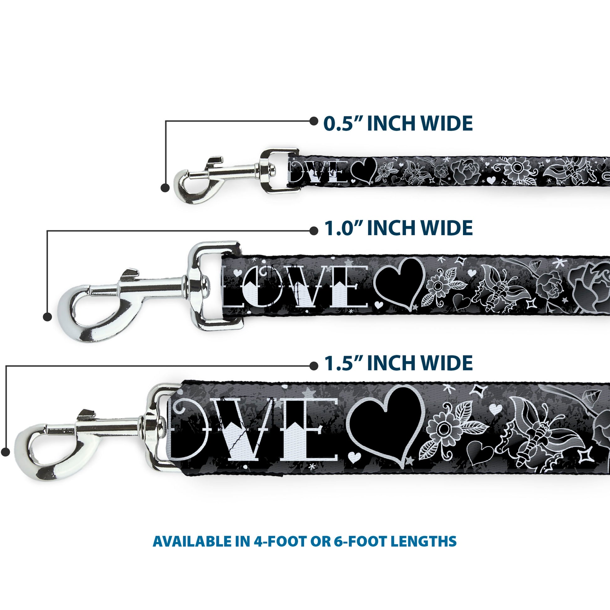 Dog Leash - Love Love Black/White Dog Leashes Buckle-Down
