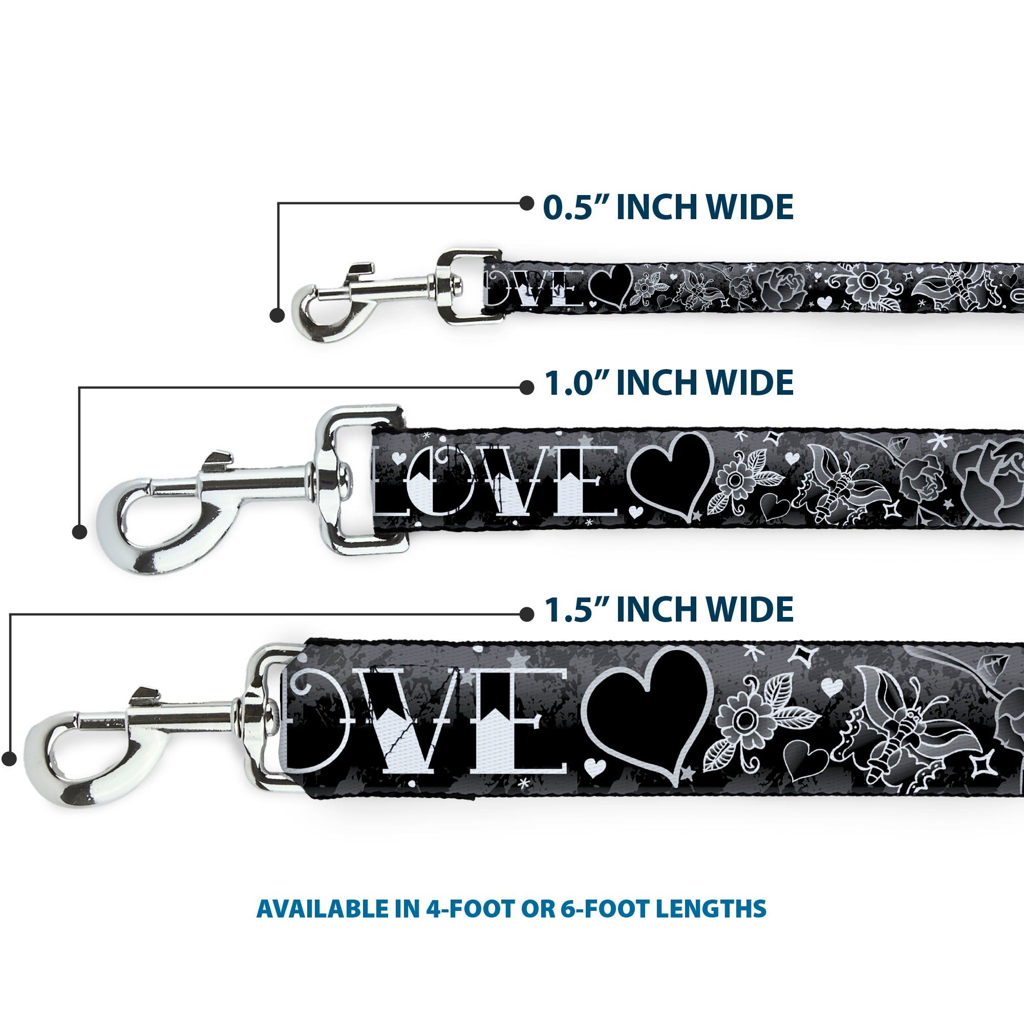 Dog Leash - Love Love Black/White Dog Leashes Buckle-Down