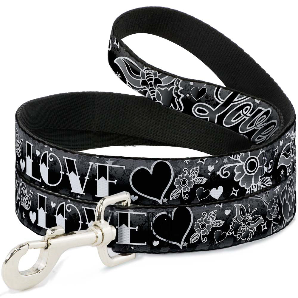 Dog Leash - Love Love Black/White Dog Leashes Buckle-Down
