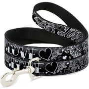 Dog Leash - Love Love Black/White Dog Leashes Buckle-Down
