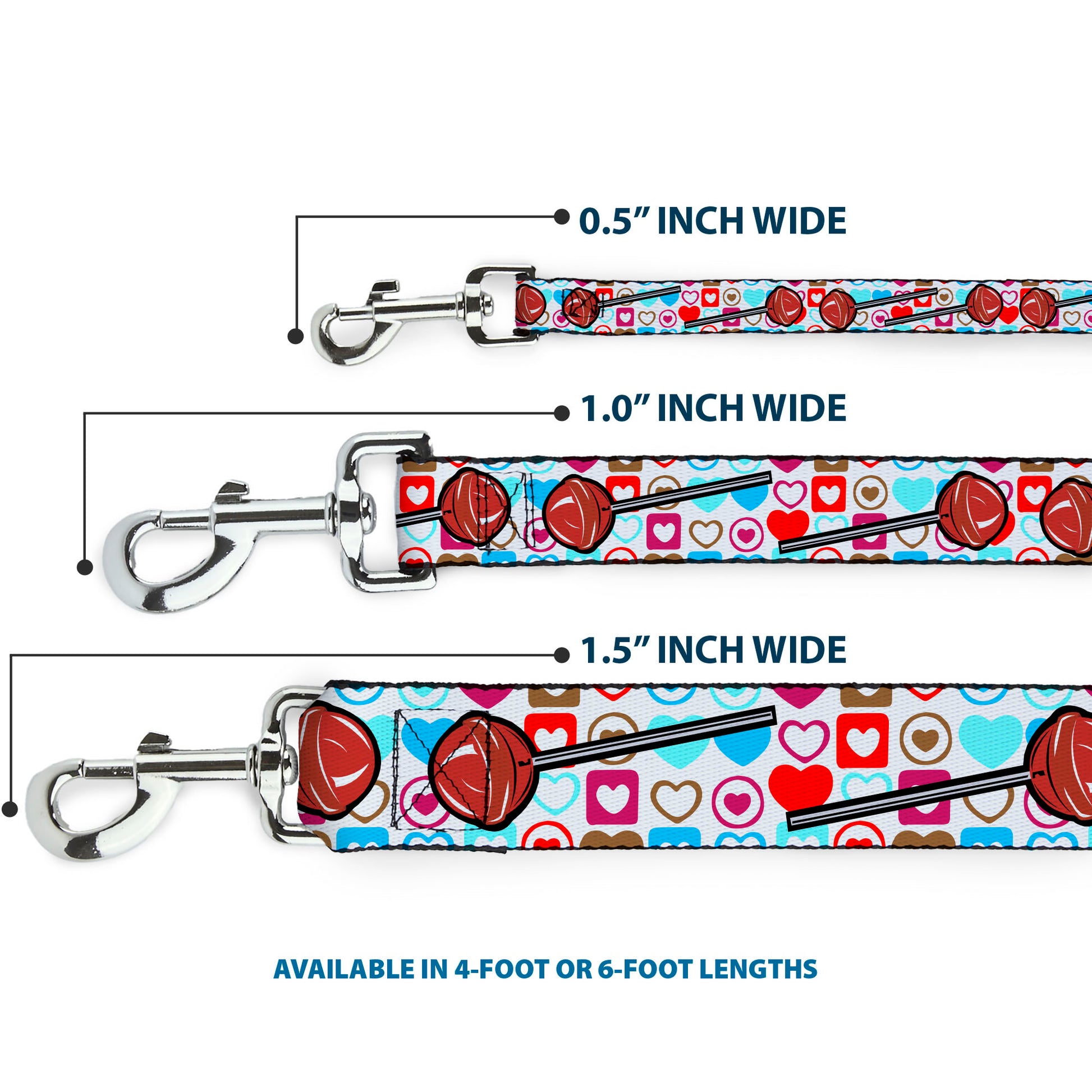 Dog Leash - Lollipop Hearts White Dog Leashes Buckle-Down