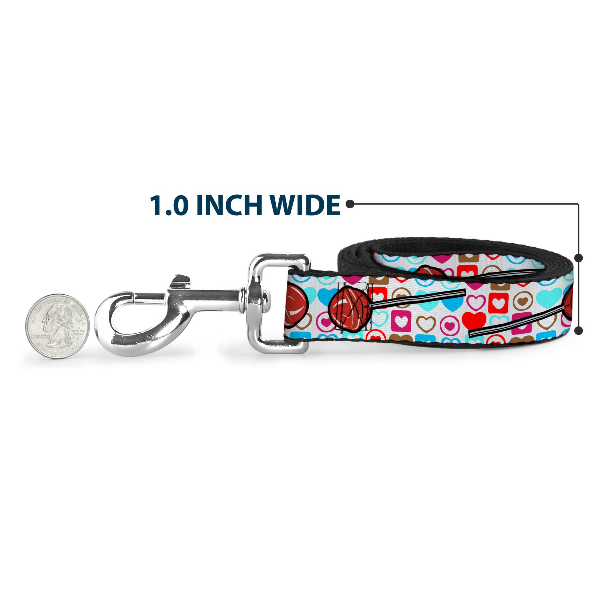Dog Leash - Lollipop Hearts White Dog Leashes Buckle-Down