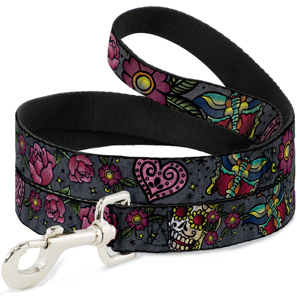 Dog Leash - Love Kills CLOSE-UP Gray Dog Leashes Buckle-Down