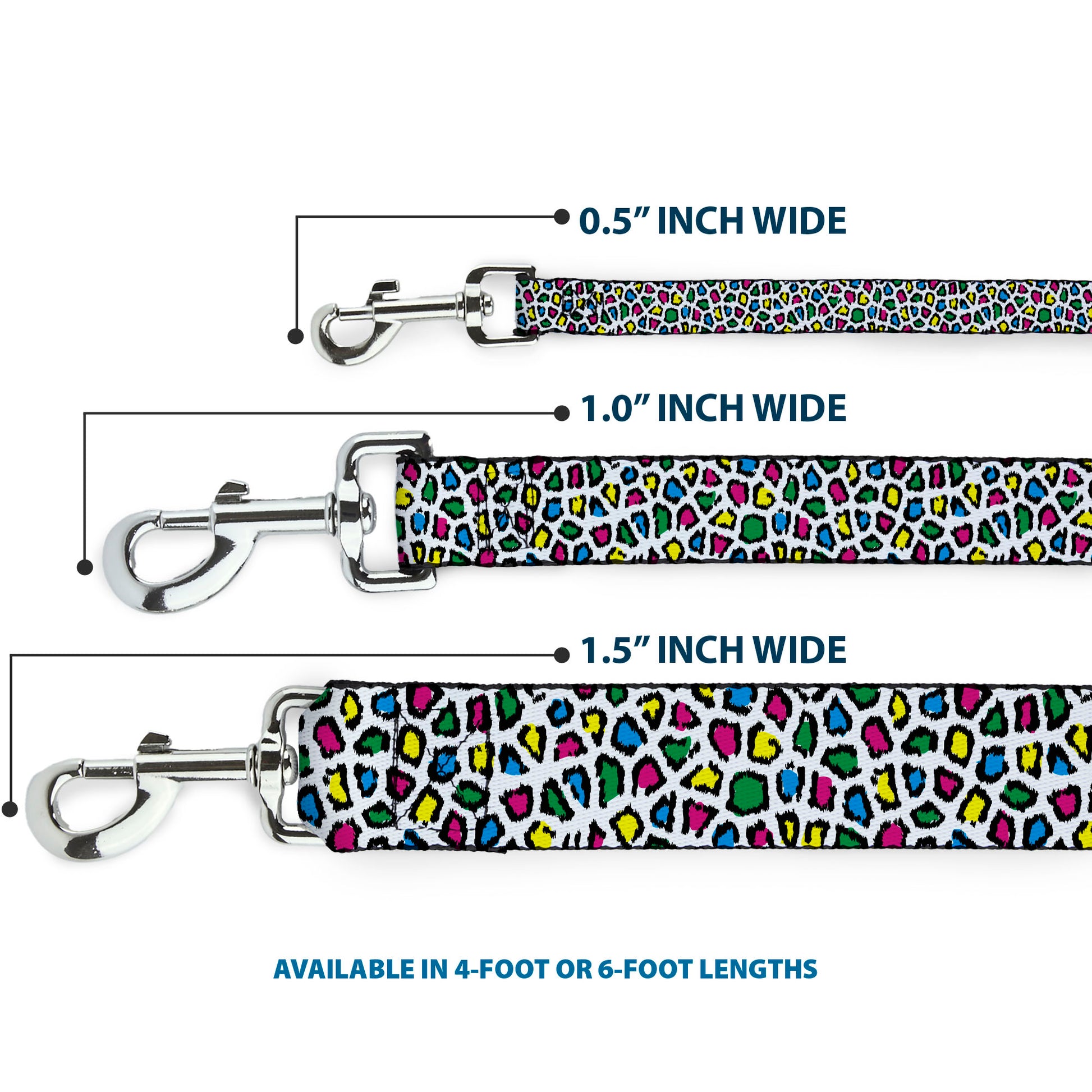 Dog Leash - Leopard White/Multi Color Dog Leashes Buckle-Down