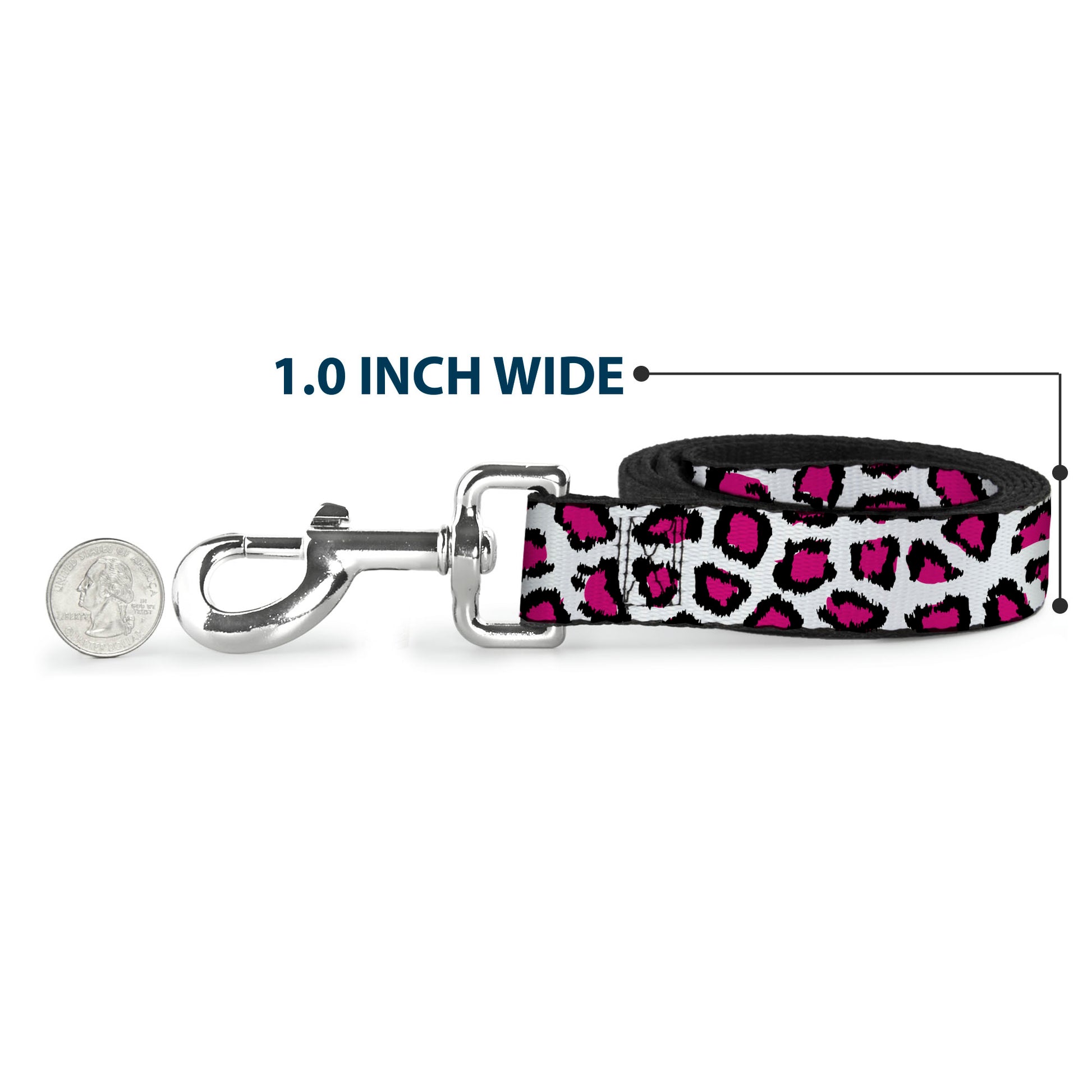 Dog Leash - Leopard White/Fuchsia Dog Leashes Buckle-Down