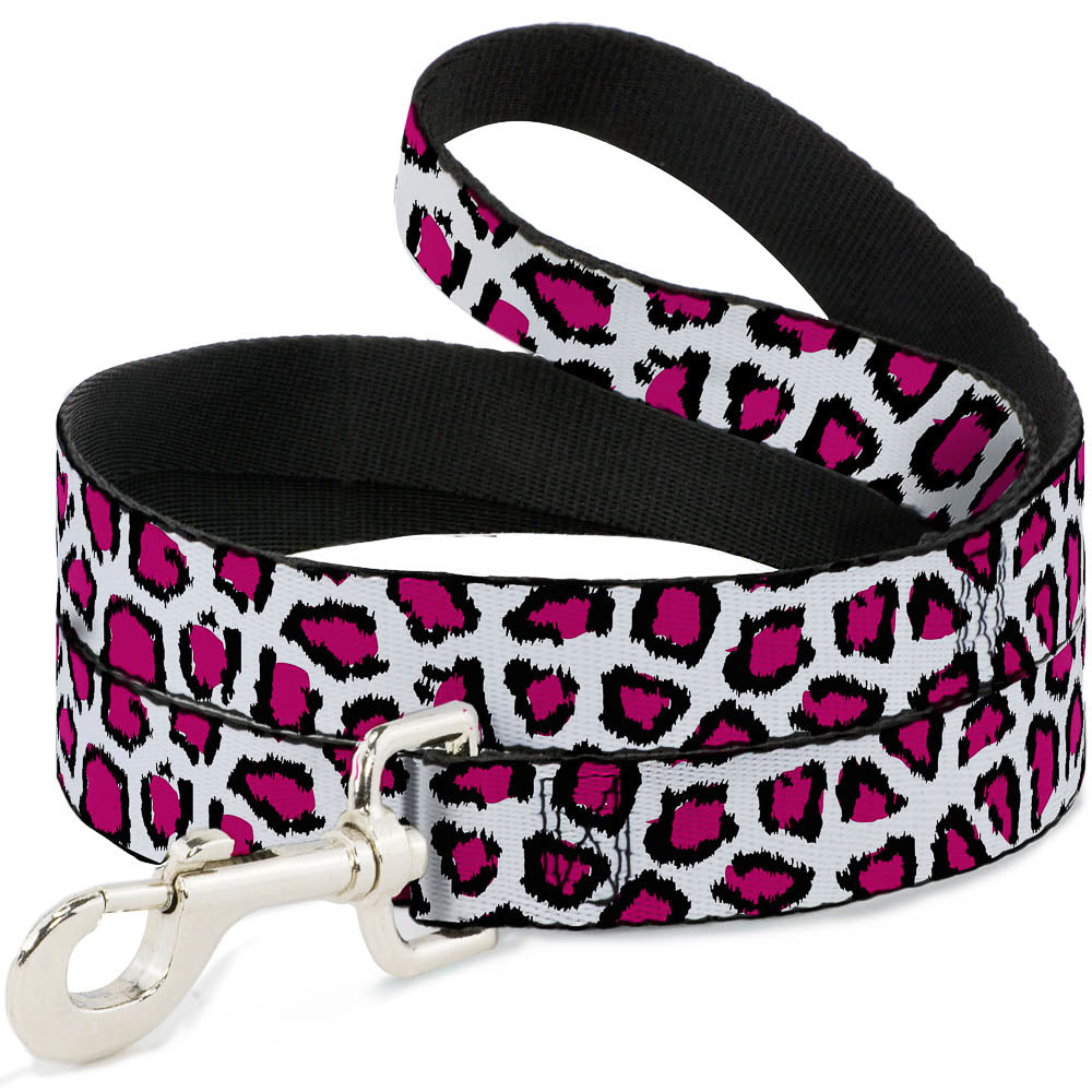 Dog Leash - Leopard White/Fuchsia Dog Leashes Buckle-Down