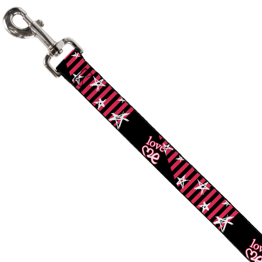 Dog Leash - Love Me w/Sketch Stars & Stripes Black/Fuchsia/White Dog Leashes Buckle-Down