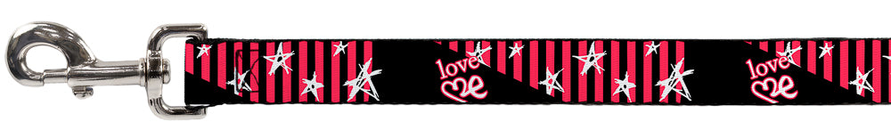 Dog Leash - Love Me w/Sketch Stars & Stripes Black/Fuchsia/White Dog Leashes Buckle-Down