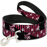 Dog Leash - Love Me w/Sketch Stars & Stripes Black/Fuchsia/White Dog Leashes Buckle-Down