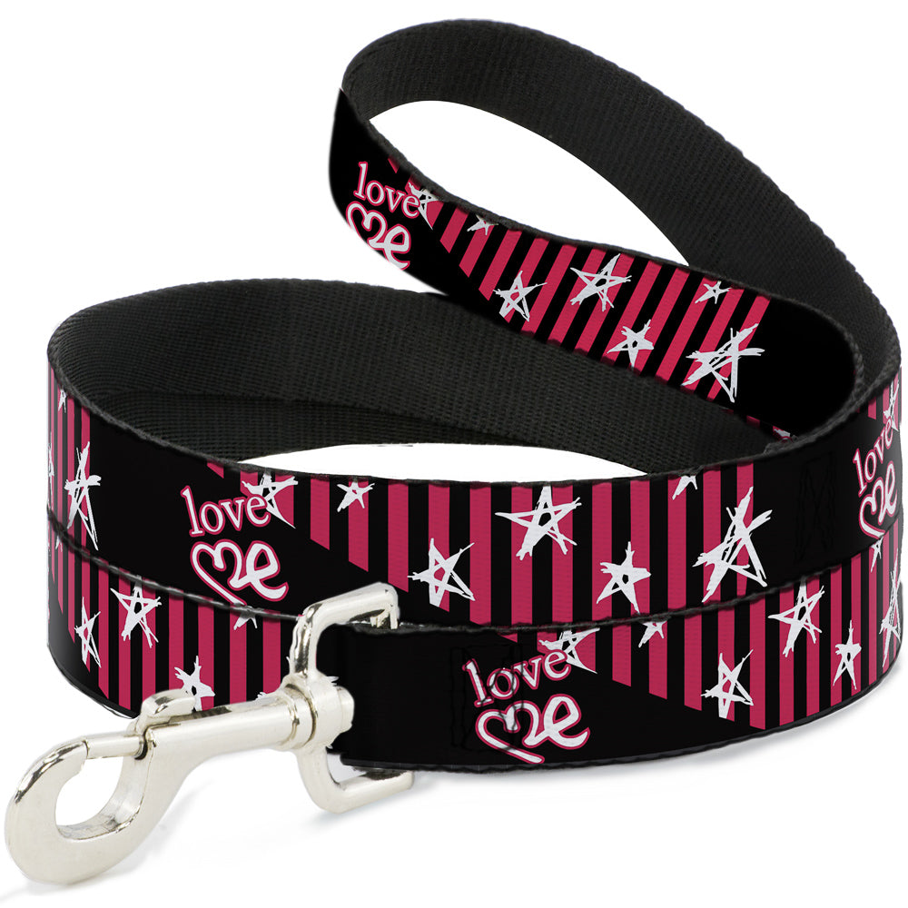 Dog Leash - Love Me w/Sketch Stars & Stripes Black/Fuchsia/White Dog Leashes Buckle-Down