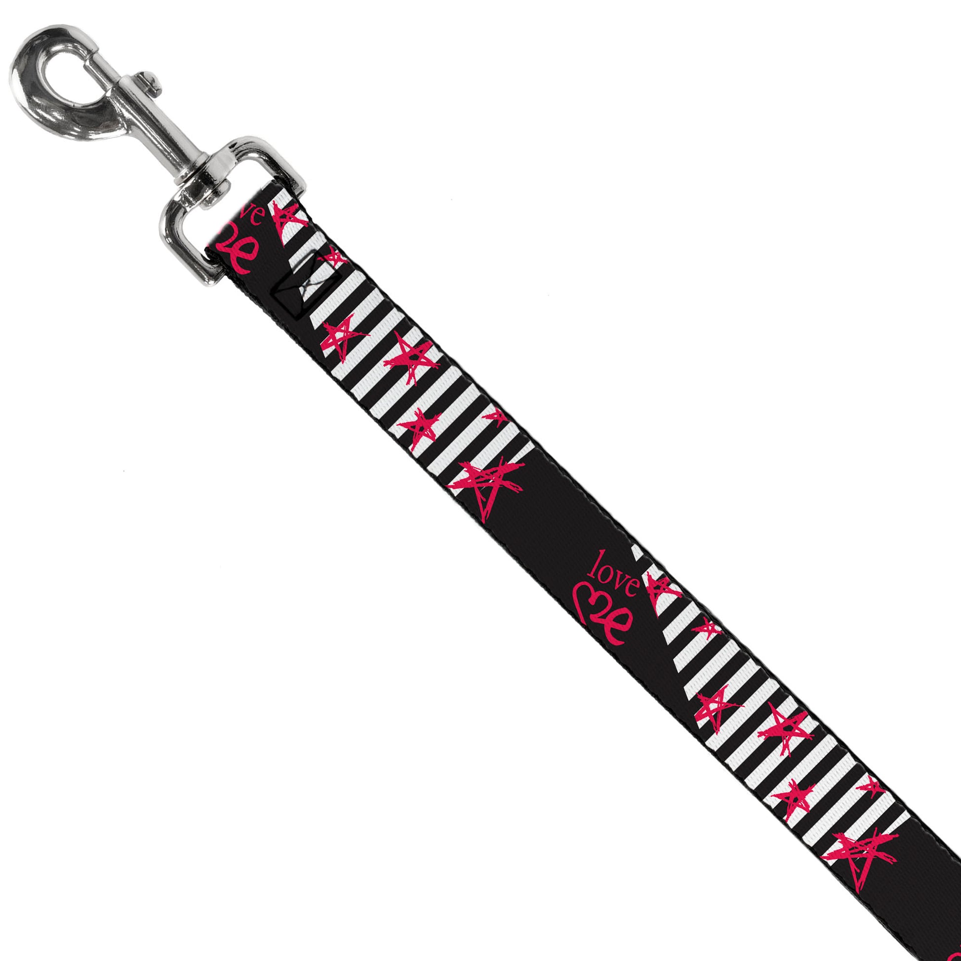 Dog Leash - Love Me w/Sketch Stars & Stripes Black/White/Fuchsia Dog Leashes Buckle-Down
