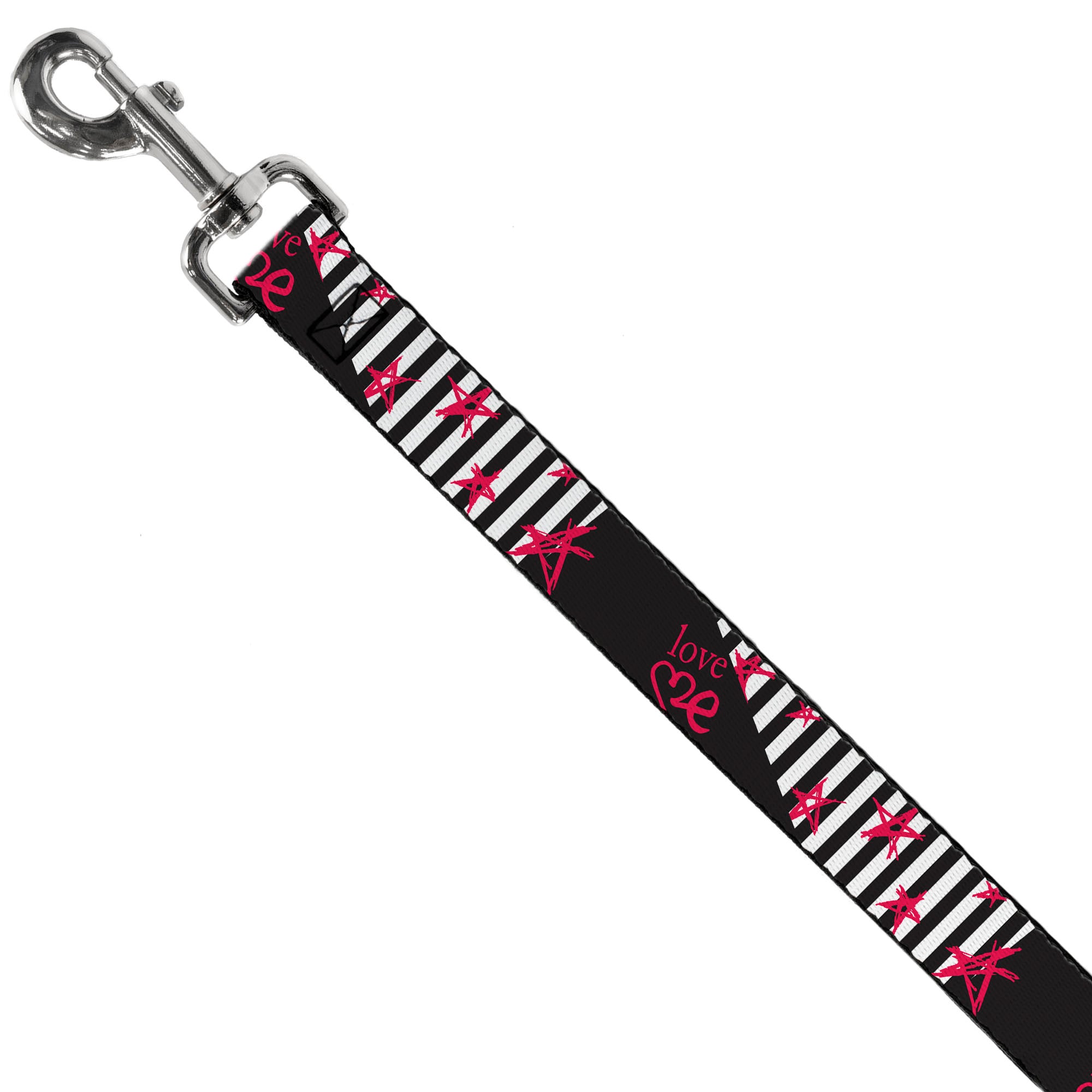 Dog Leash - Love Me w/Sketch Stars & Stripes Black/White/Fuchsia Dog Leashes Buckle-Down