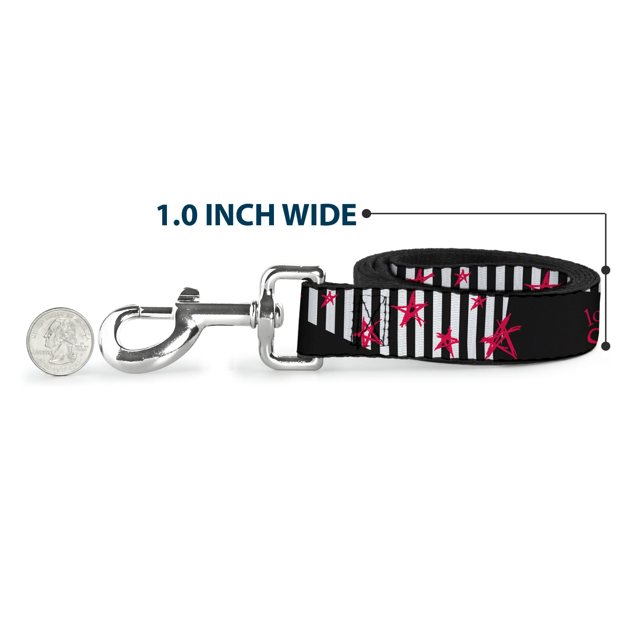 Dog Leash - Love Me w/Sketch Stars & Stripes Black/White/Fuchsia Dog Leashes Buckle-Down