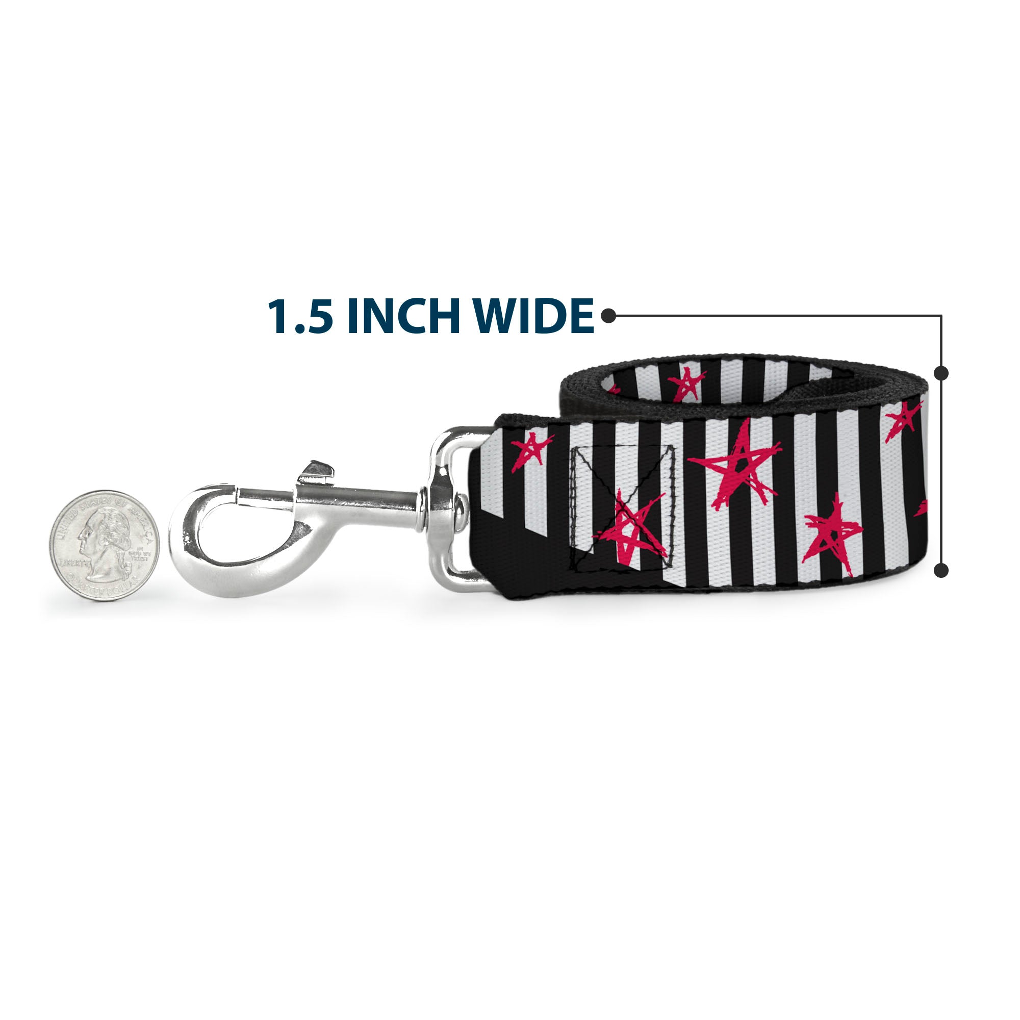 Dog Leash - Love Me w/Sketch Stars & Stripes Black/White/Fuchsia Dog Leashes Buckle-Down