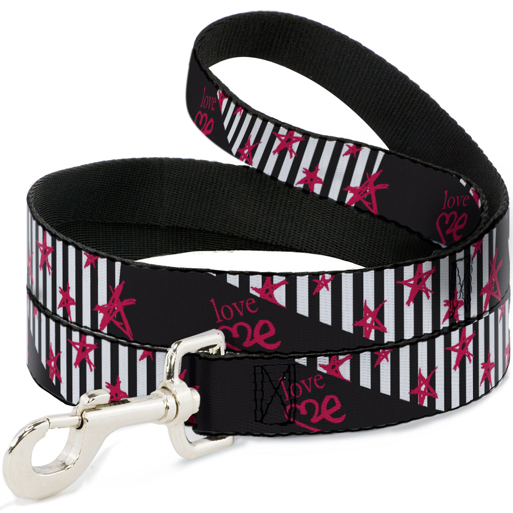 Dog Leash - Love Me w/Sketch Stars & Stripes Black/White/Fuchsia Dog Leashes Buckle-Down