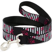 Dog Leash - Love Me w/Sketch Stars & Stripes Black/White/Fuchsia Dog Leashes Buckle-Down