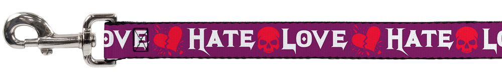 Dog Leash - Love/Hate Purple/White/Fuchsia Dog Leashes Buckle-Down