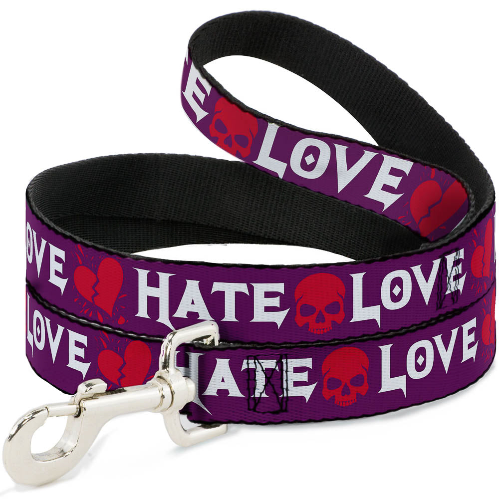 Dog Leash - Love/Hate Purple/White/Fuchsia Dog Leashes Buckle-Down