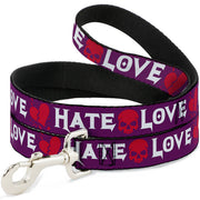 Dog Leash - Love/Hate Purple/White/Fuchsia Dog Leashes Buckle-Down