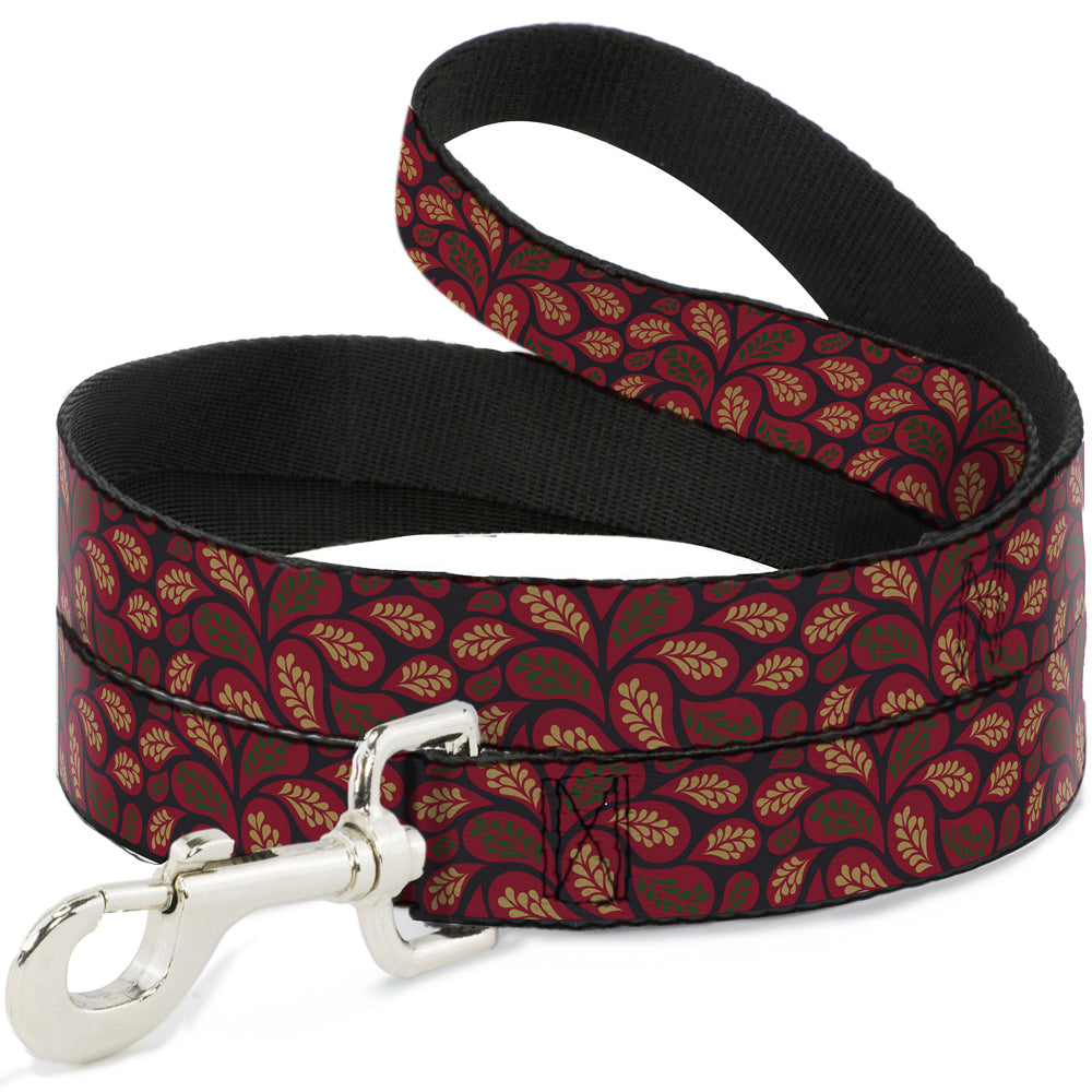 Dog Leash - Leaves Swirl Navy/Burgundy Dog Leashes Buckle-Down