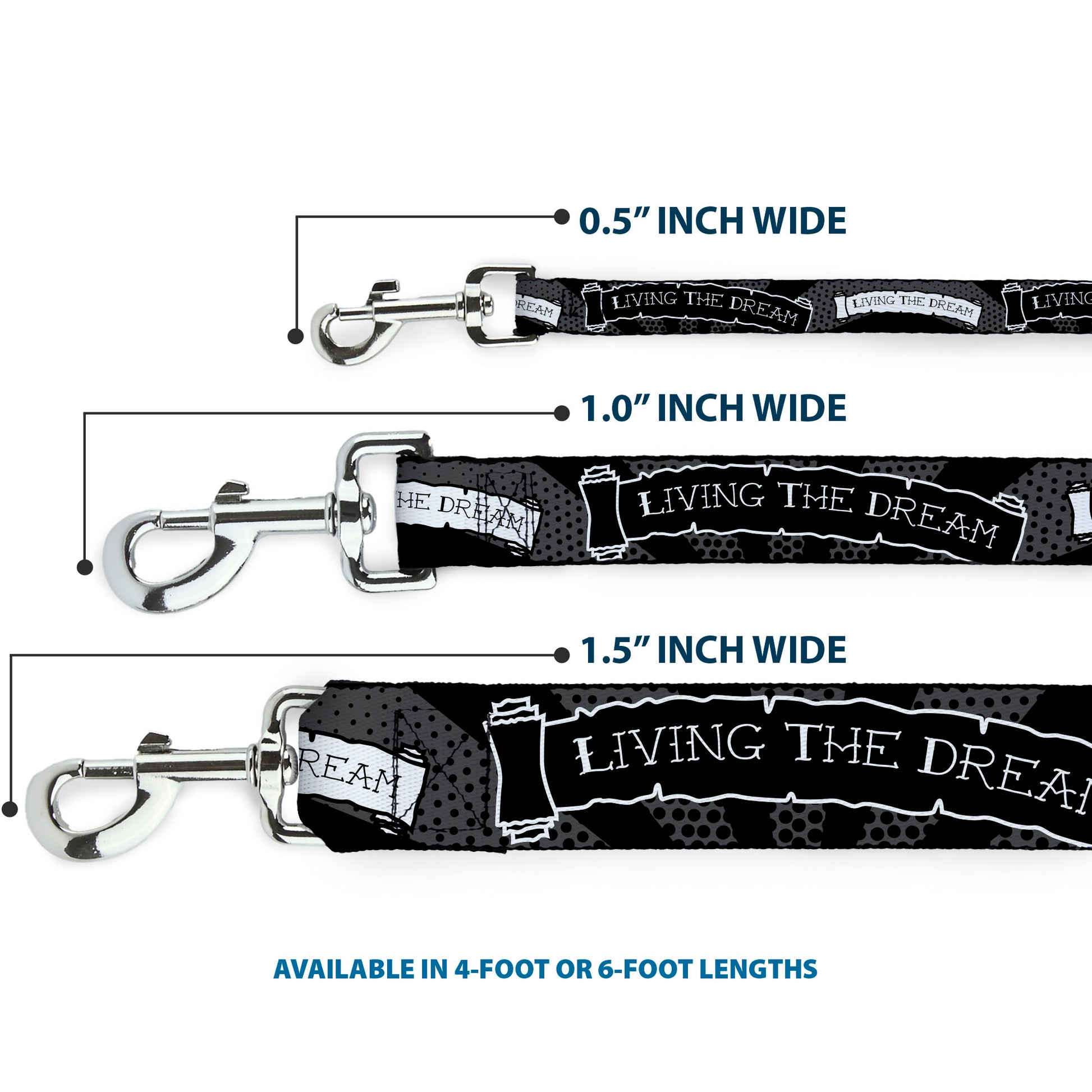 Dog Leash - LIVING THE DREAM Scroll Gray/Black/White Dog Leashes Buckle-Down