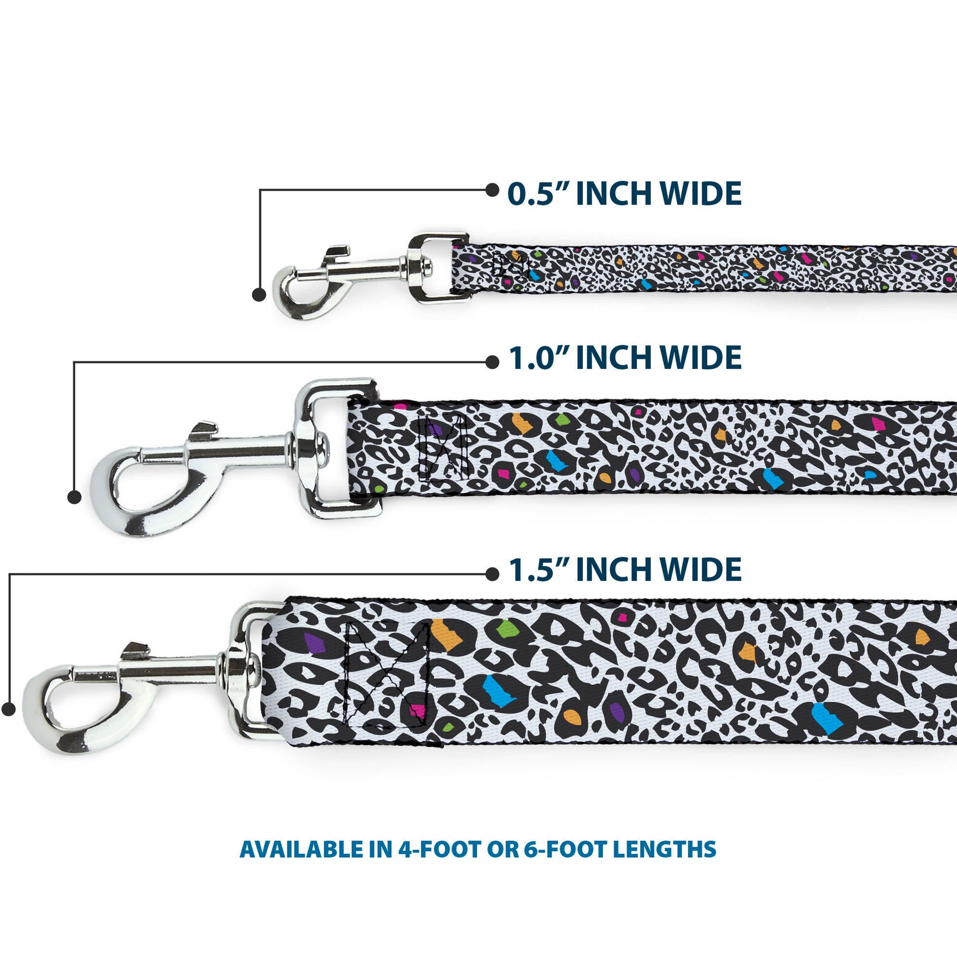 Dog Leash - Leopard White/Black/Multi Color Dog Leashes Buckle-Down