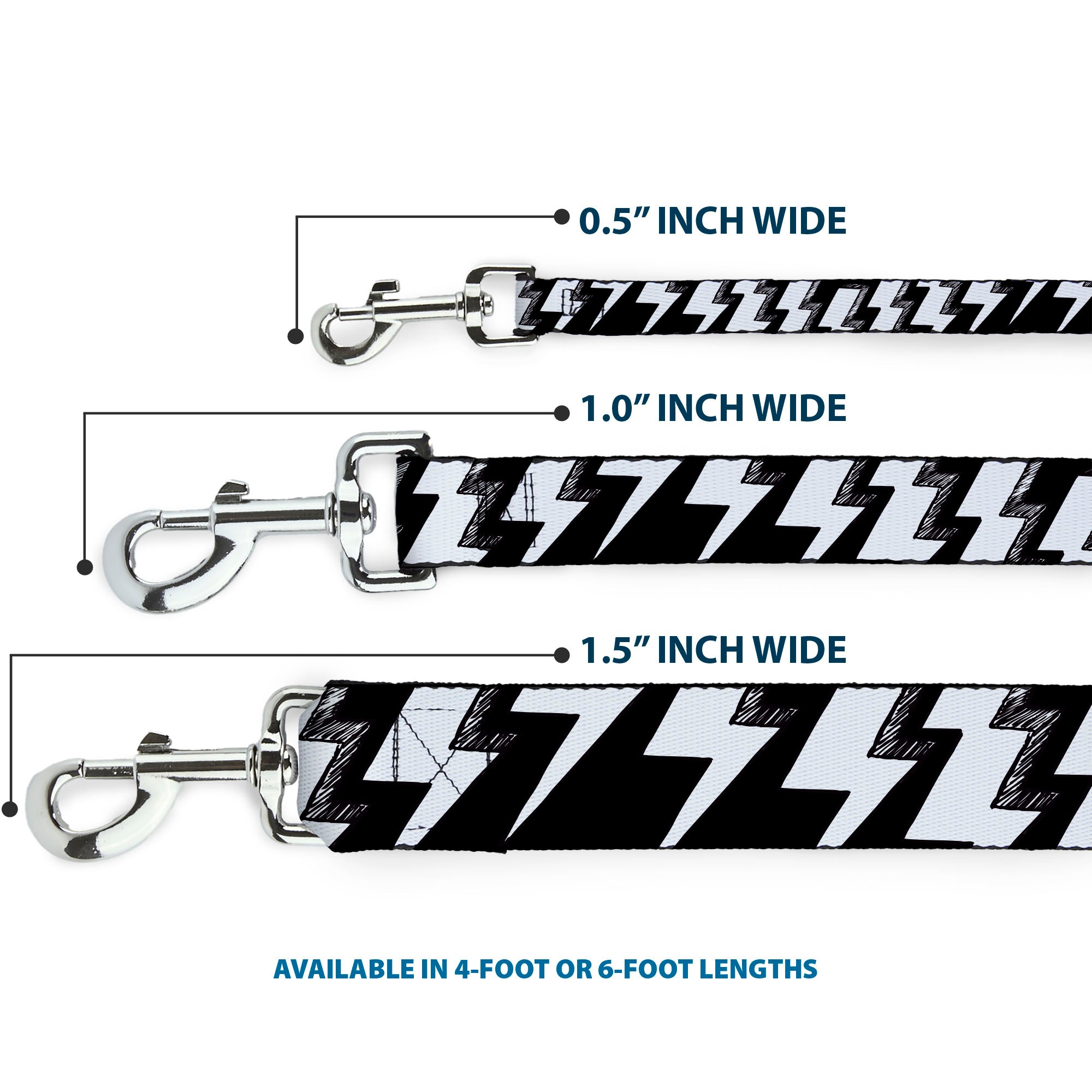Dog Leash - Lightning Bolts Sketch Black/White Dog Leashes Buckle-Down