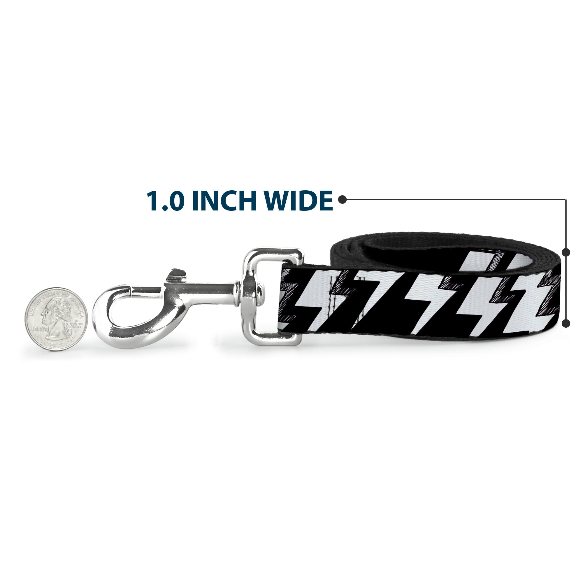 Dog Leash - Lightning Bolts Sketch Black/White Dog Leashes Buckle-Down