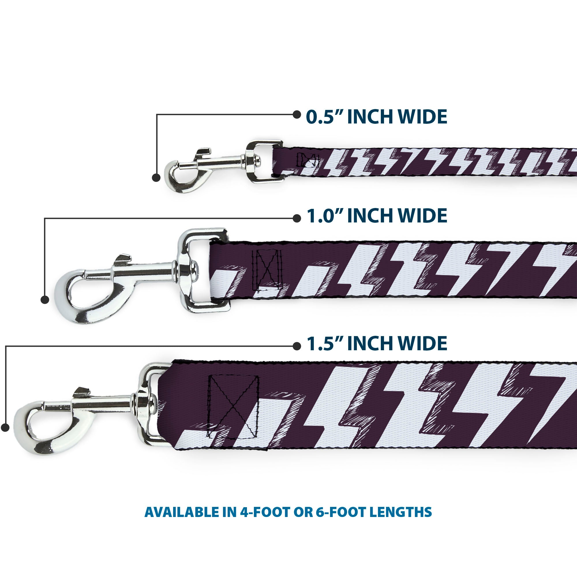 Dog Leash - Lightning Bolts Sketch Plum/White Dog Leashes Buckle-Down