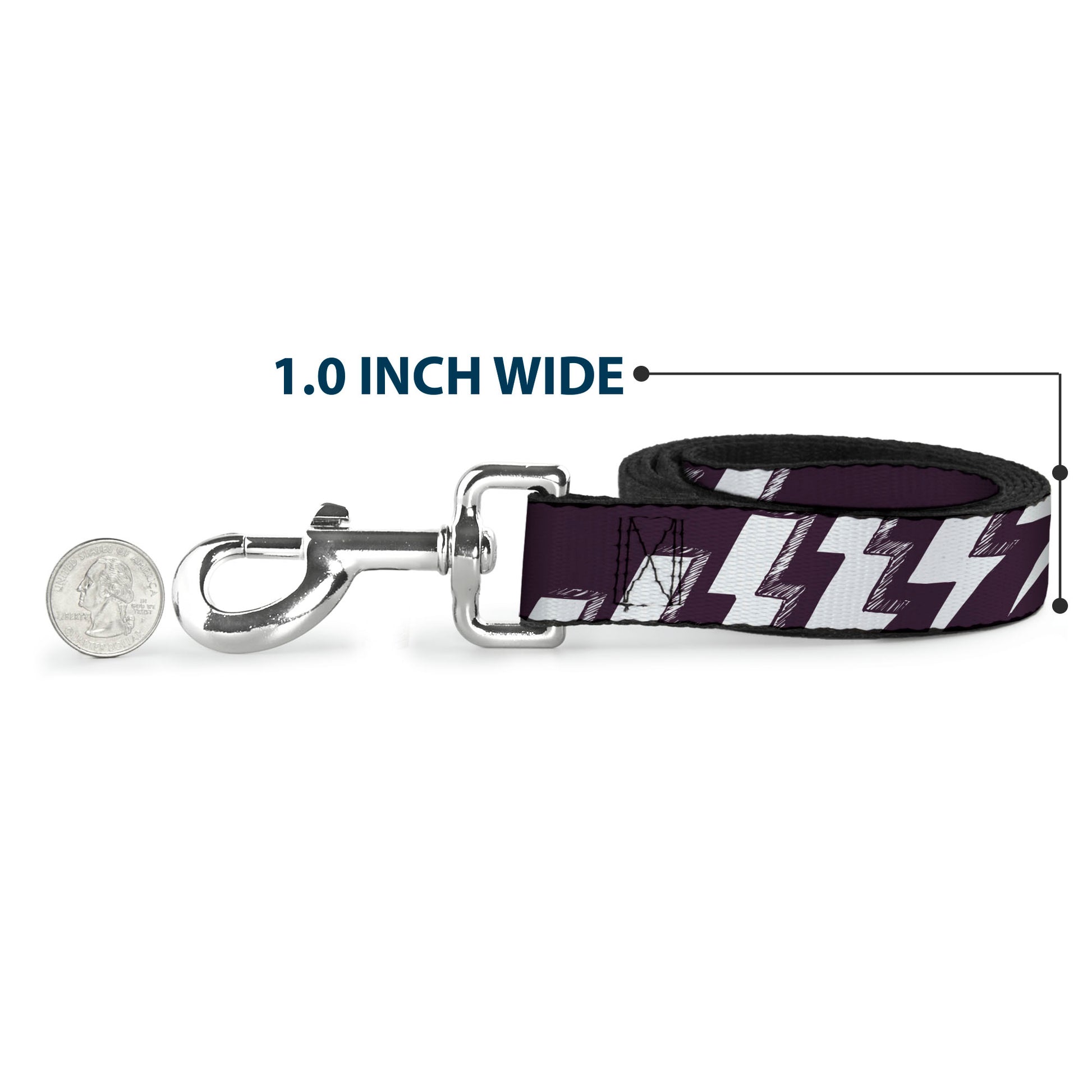 Dog Leash - Lightning Bolts Sketch Plum/White Dog Leashes Buckle-Down