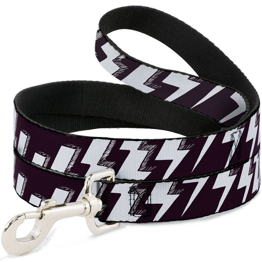 Dog Leash - Lightning Bolts Sketch Plum/White Dog Leashes Buckle-Down