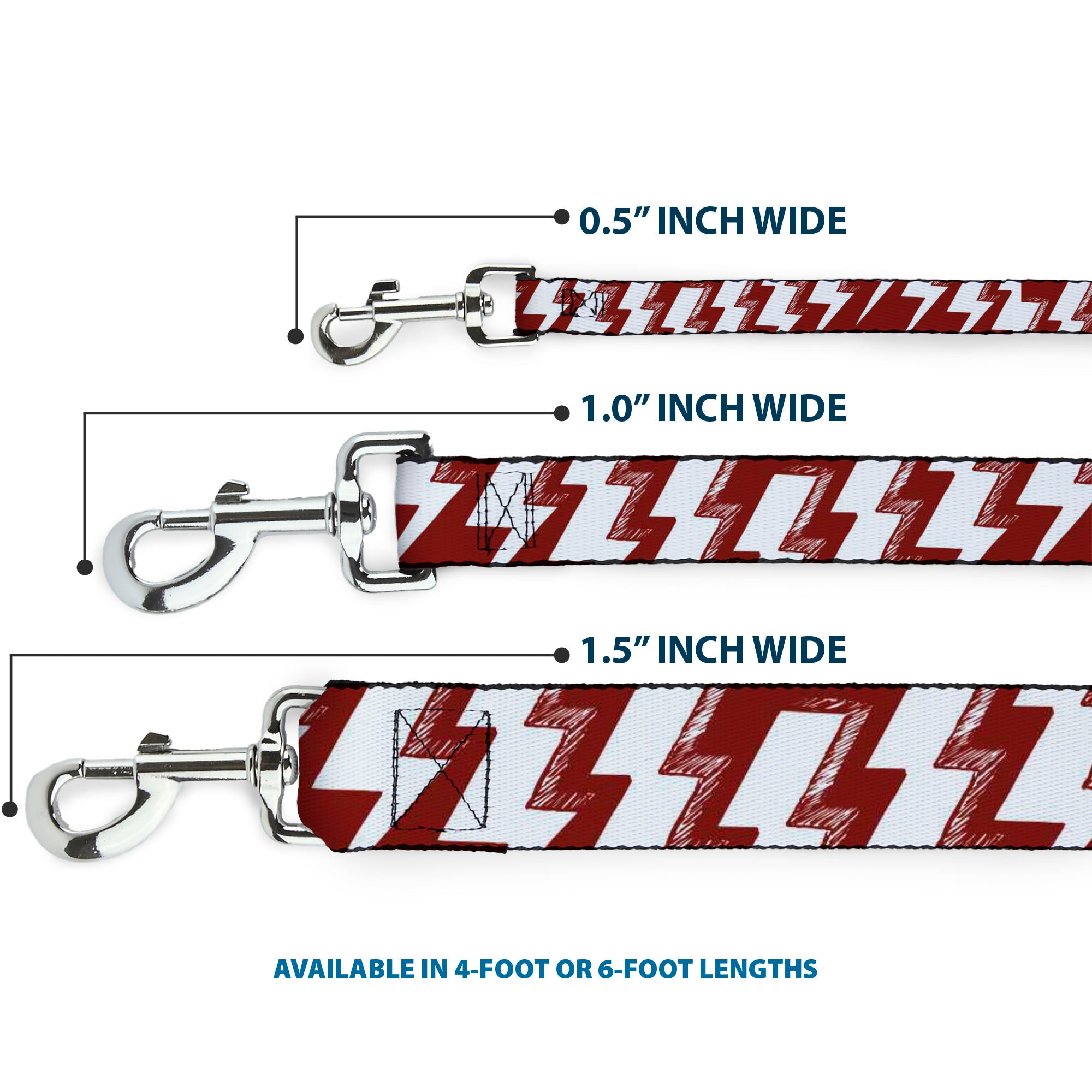 Dog Leash - Lightning Bolts Sketch Red/White Dog Leashes Buckle-Down