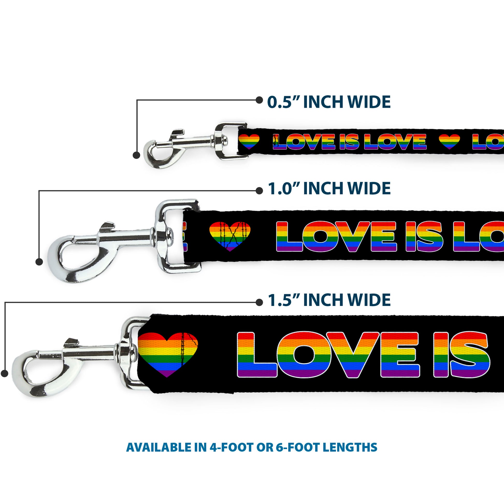 Dog Leash - LOVE IS LOVE/Heart Black/Rainbow Dog Leashes Buckle-Down