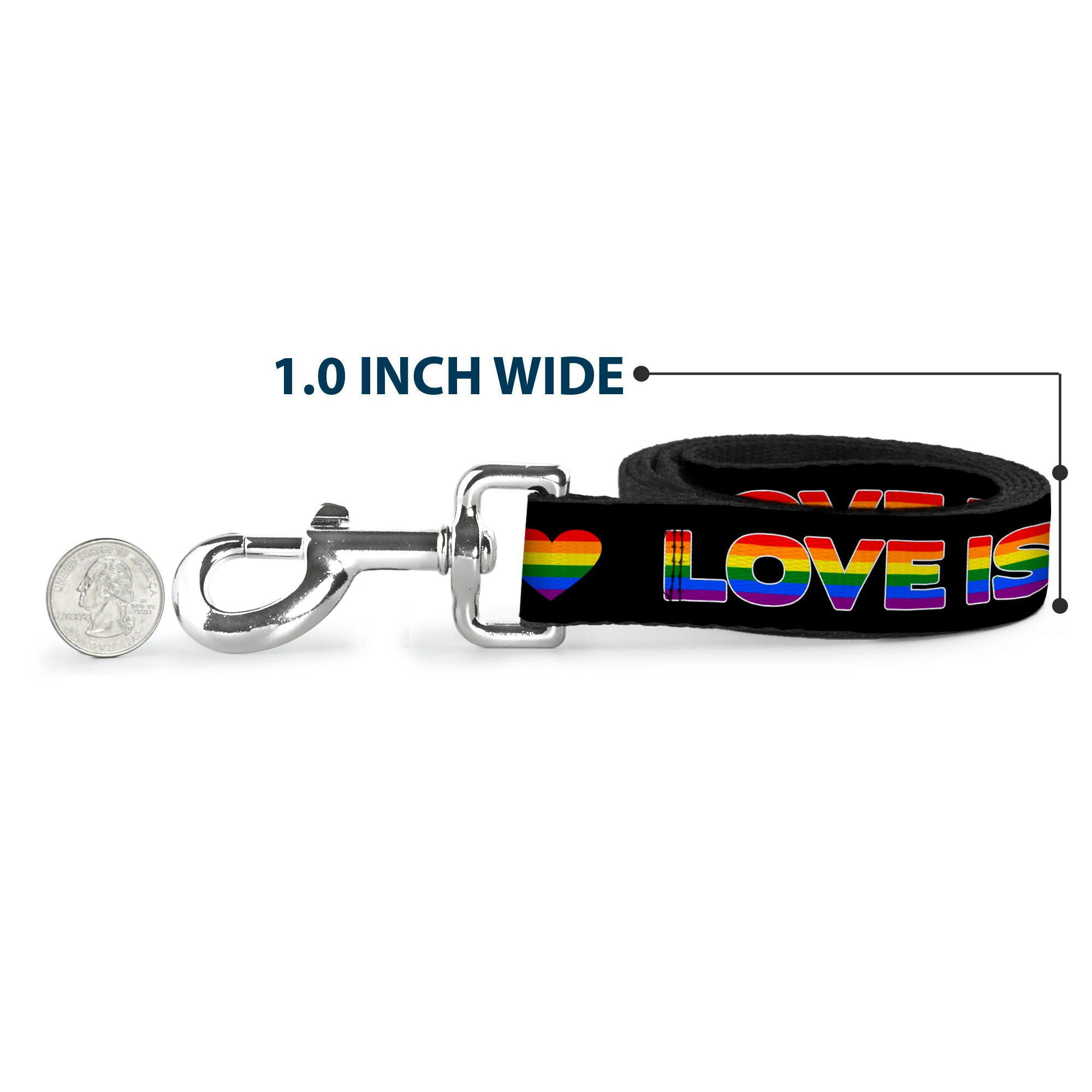 Dog Leash - LOVE IS LOVE/Heart Black/Rainbow Dog Leashes Buckle-Down