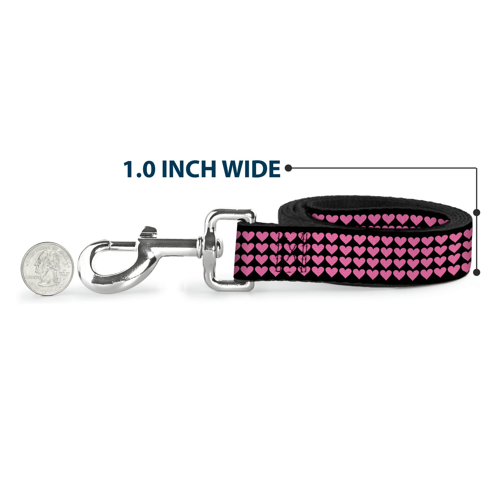 Dog Leash - Mini Hearts Black/Pink Dog Leashes Buckle-Down
