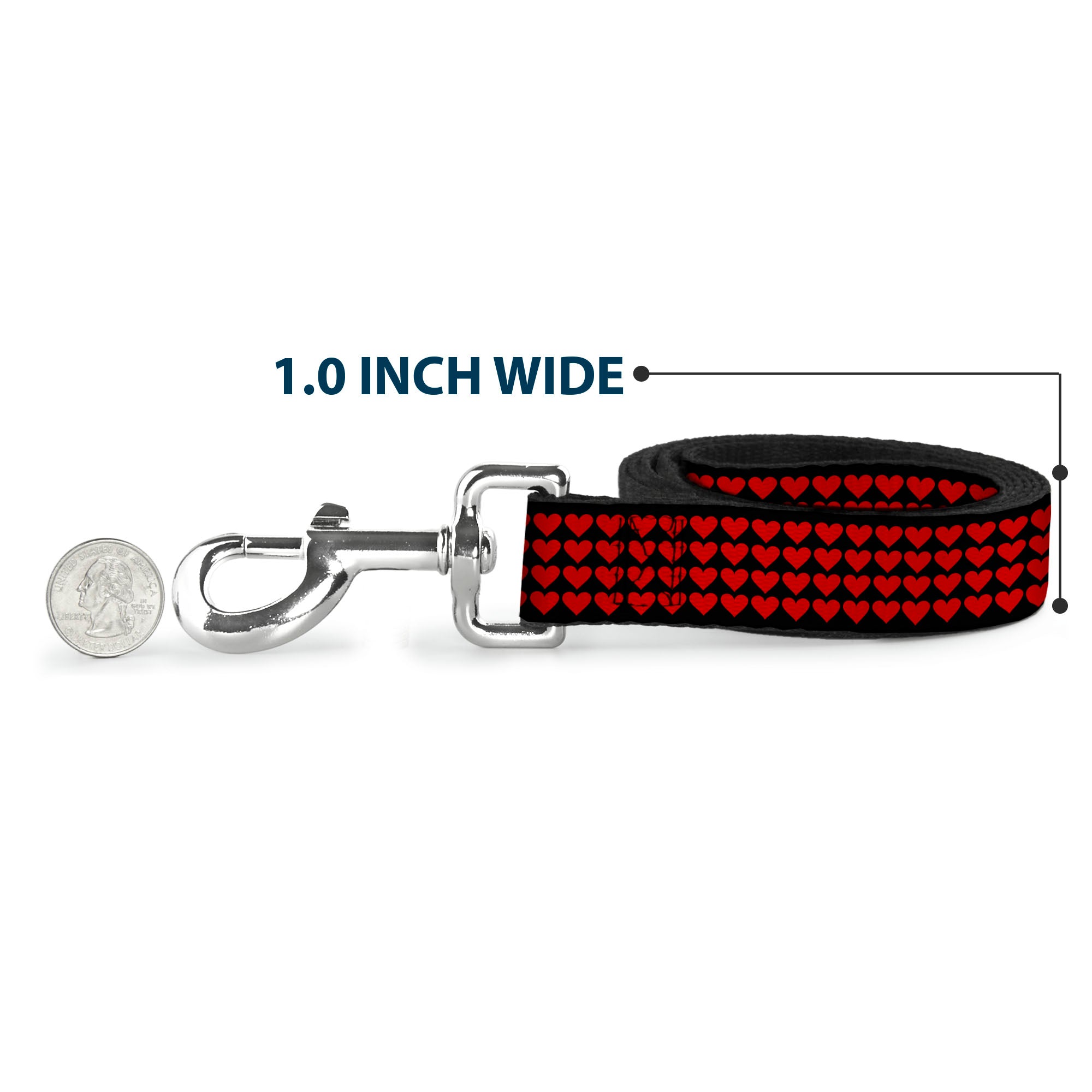 Dog Leash - Mini Hearts Black/Red Dog Leashes Buckle-Down