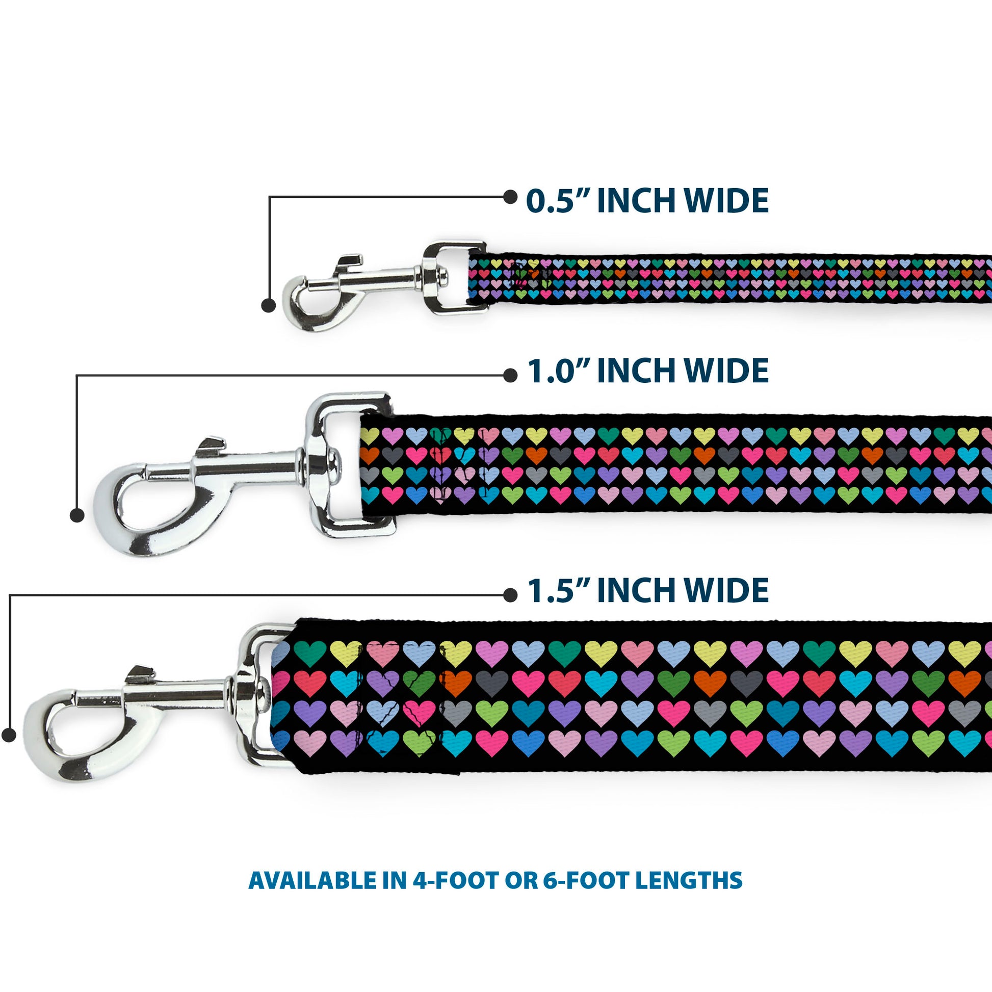 Dog Leash - Mini Hearts Black/Multi Color Dog Leashes Buckle-Down
