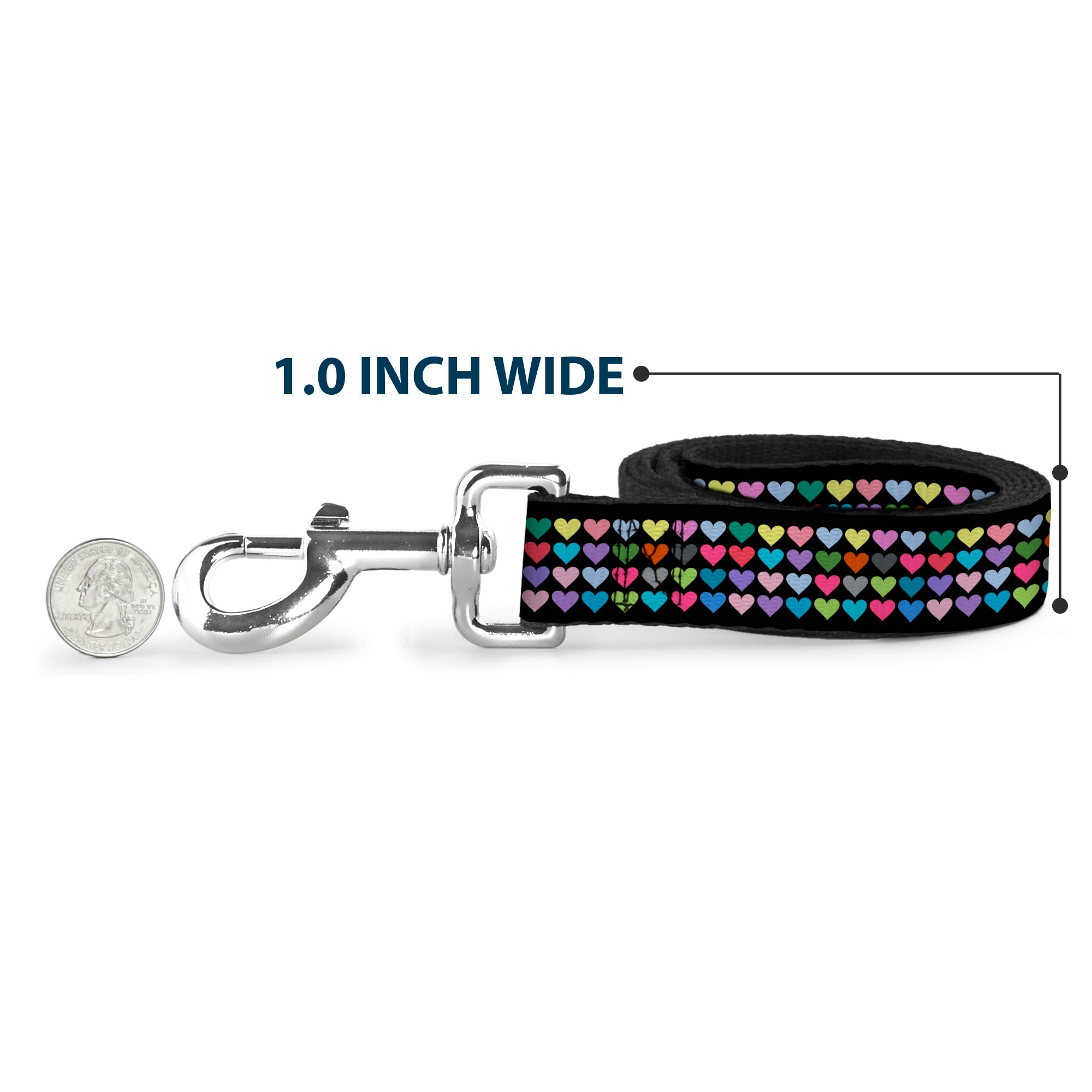 Dog Leash - Mini Hearts Black/Multi Color Dog Leashes Buckle-Down