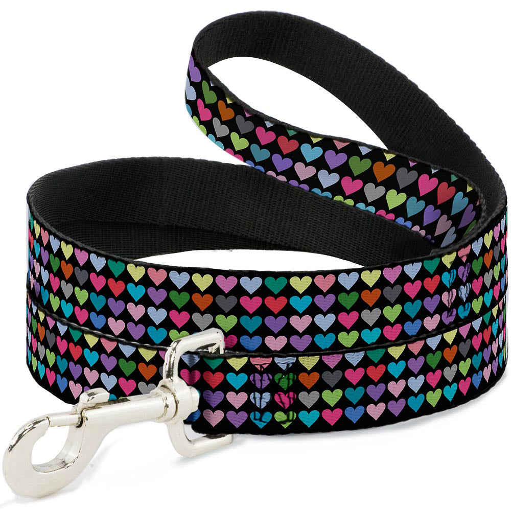 Dog Leash - Mini Hearts Black/Multi Color Dog Leashes Buckle-Down