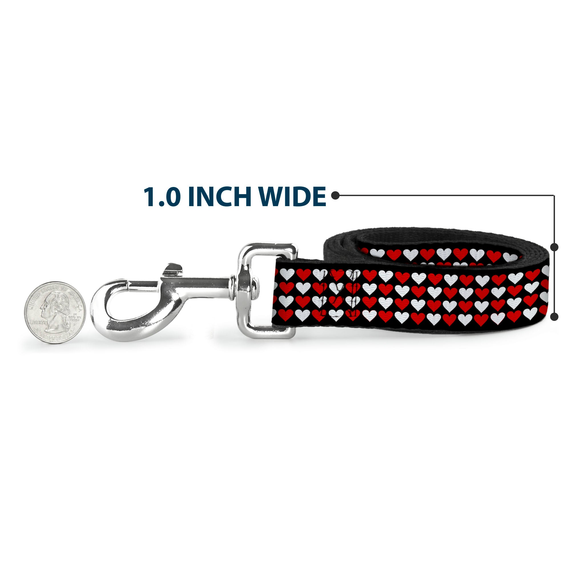 Dog Leash - Mini Hearts Black/Red/White Dog Leashes Buckle-Down