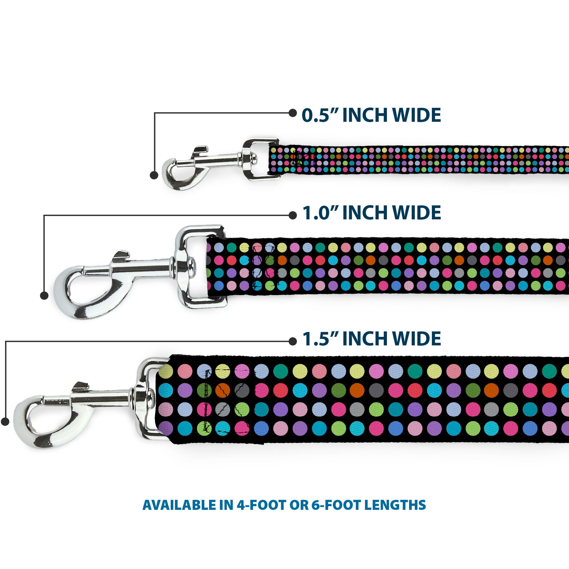 Dog Leash - Mini Polka Dots Black/Multi Color Dog Leashes Buckle-Down