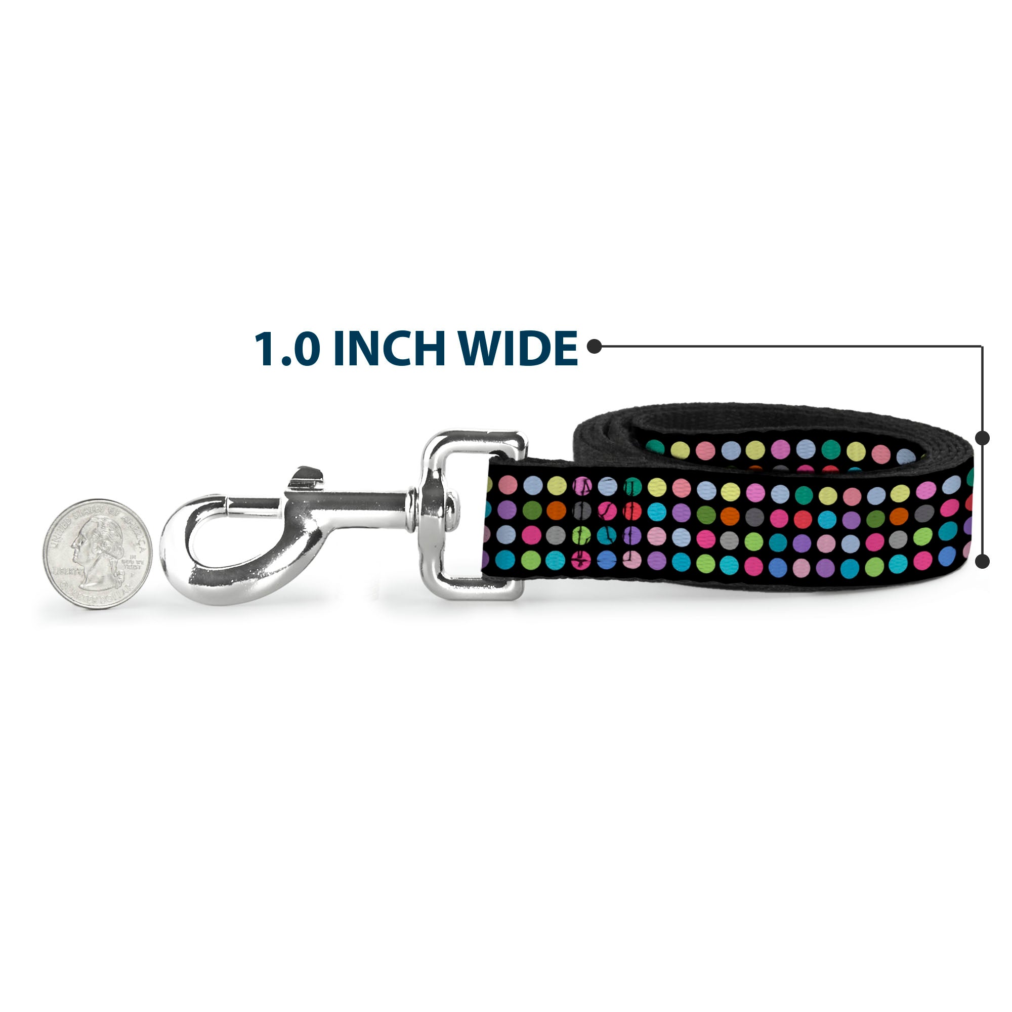 Dog Leash - Mini Polka Dots Black/Multi Color Dog Leashes Buckle-Down