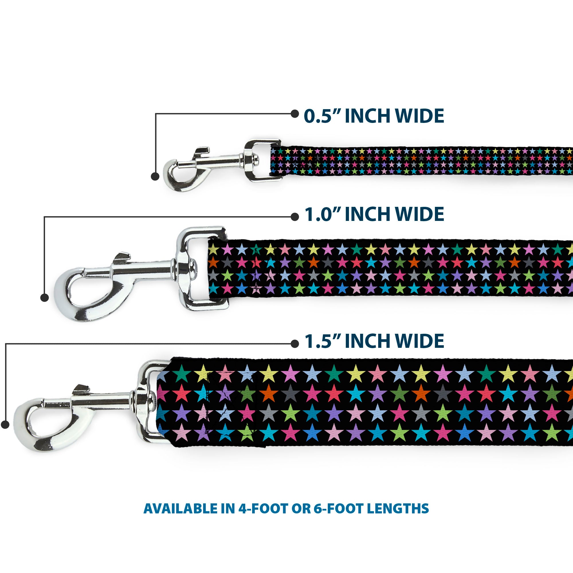 Dog Leash - Mini Stars Black/Multi Color Dog Leashes Buckle-Down
