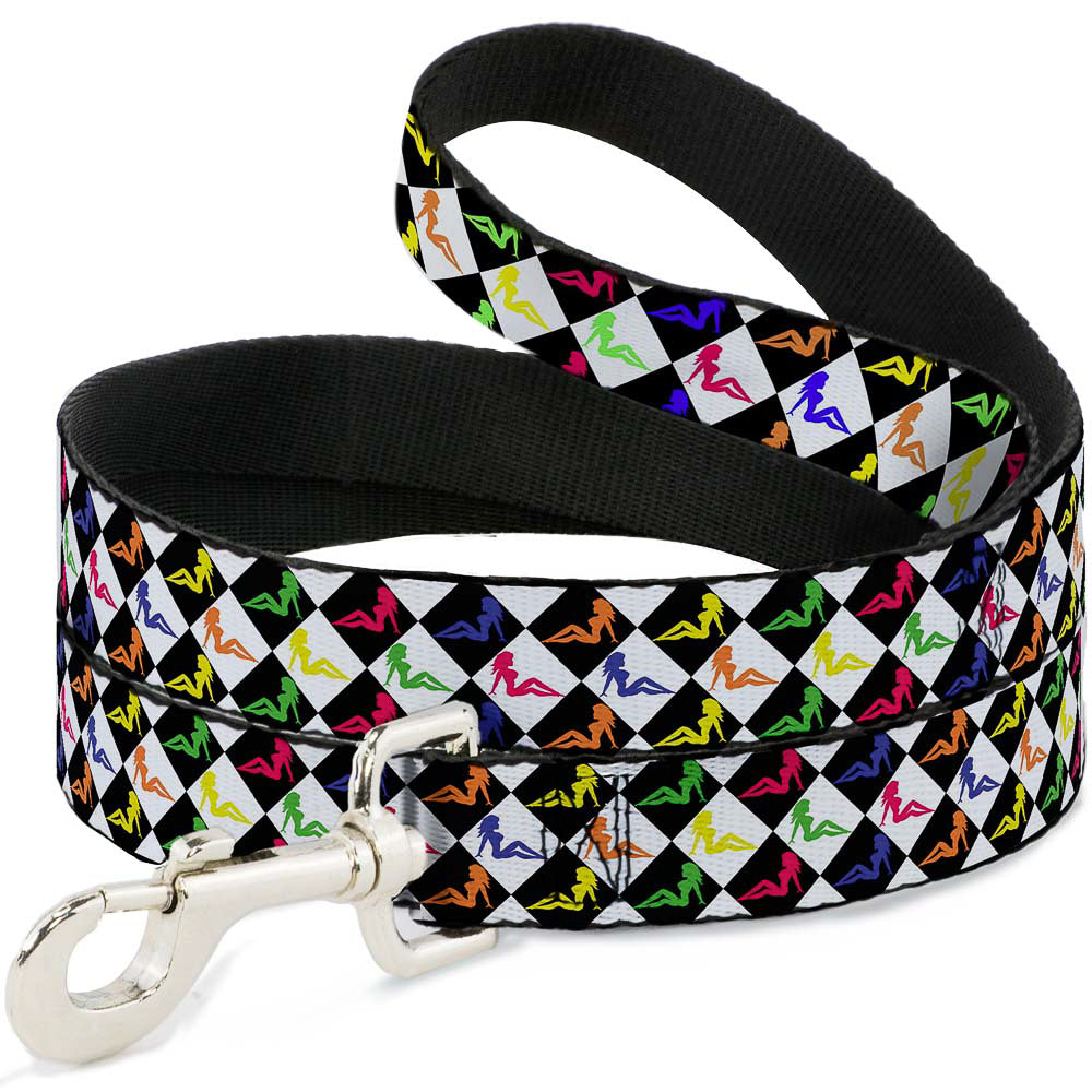 Dog Leash - Mud Flap Girl Diamonds Black/White/Multi Neon Dog Leashes Buckle-Down
