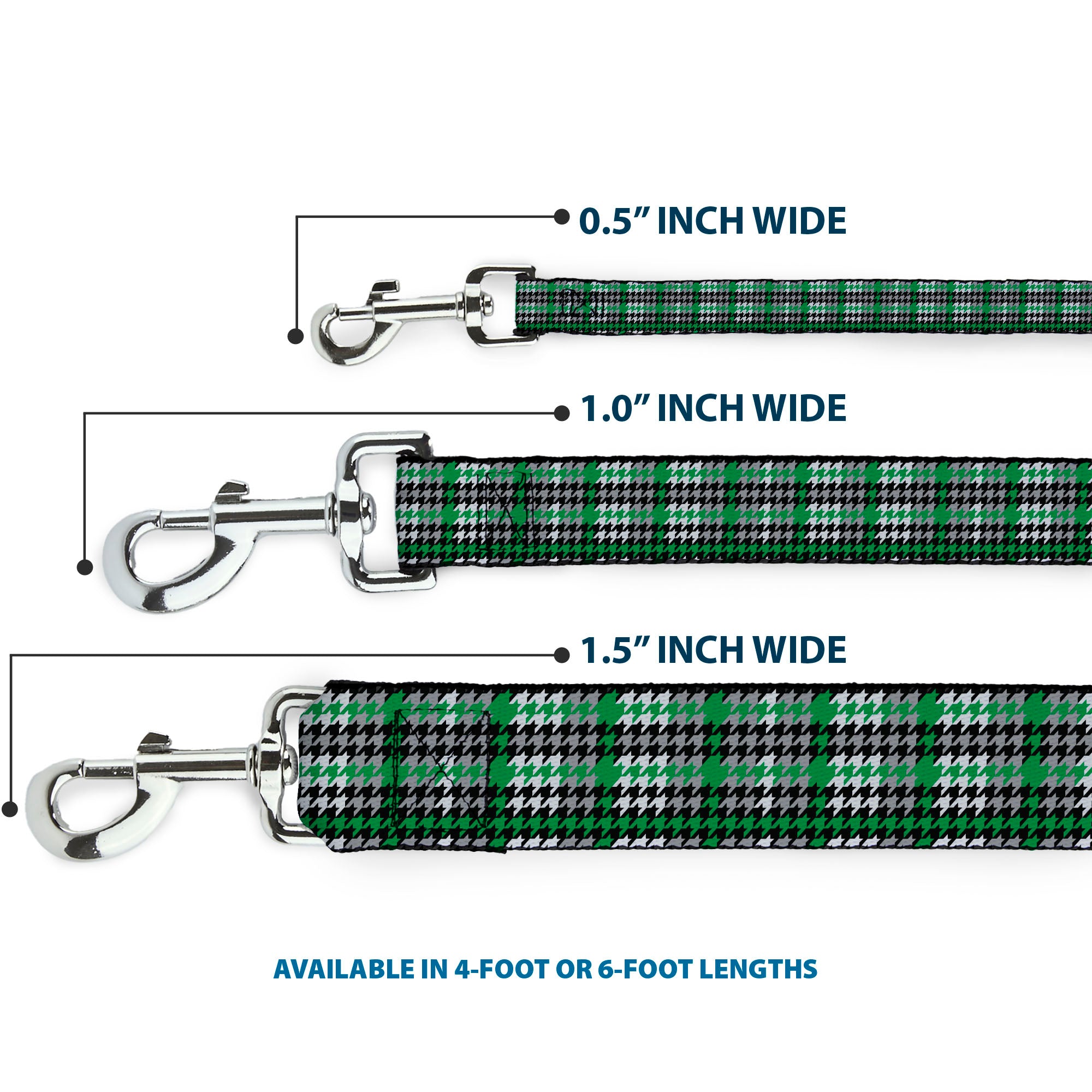 Dog Leash - Mini Houndstooth Green/Black/Gray Dog Leashes Buckle-Down