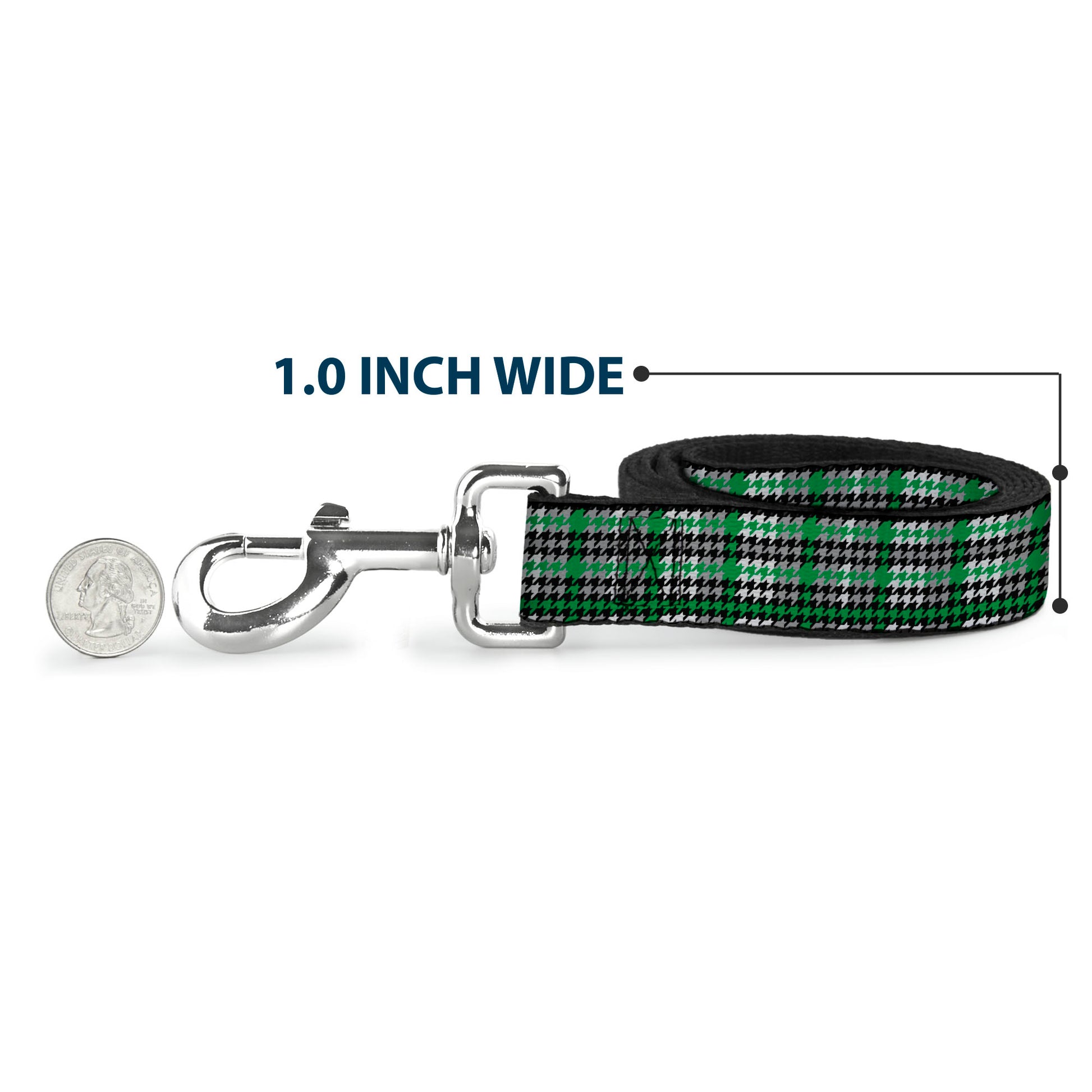 Dog Leash - Mini Houndstooth Green/Black/Gray Dog Leashes Buckle-Down
