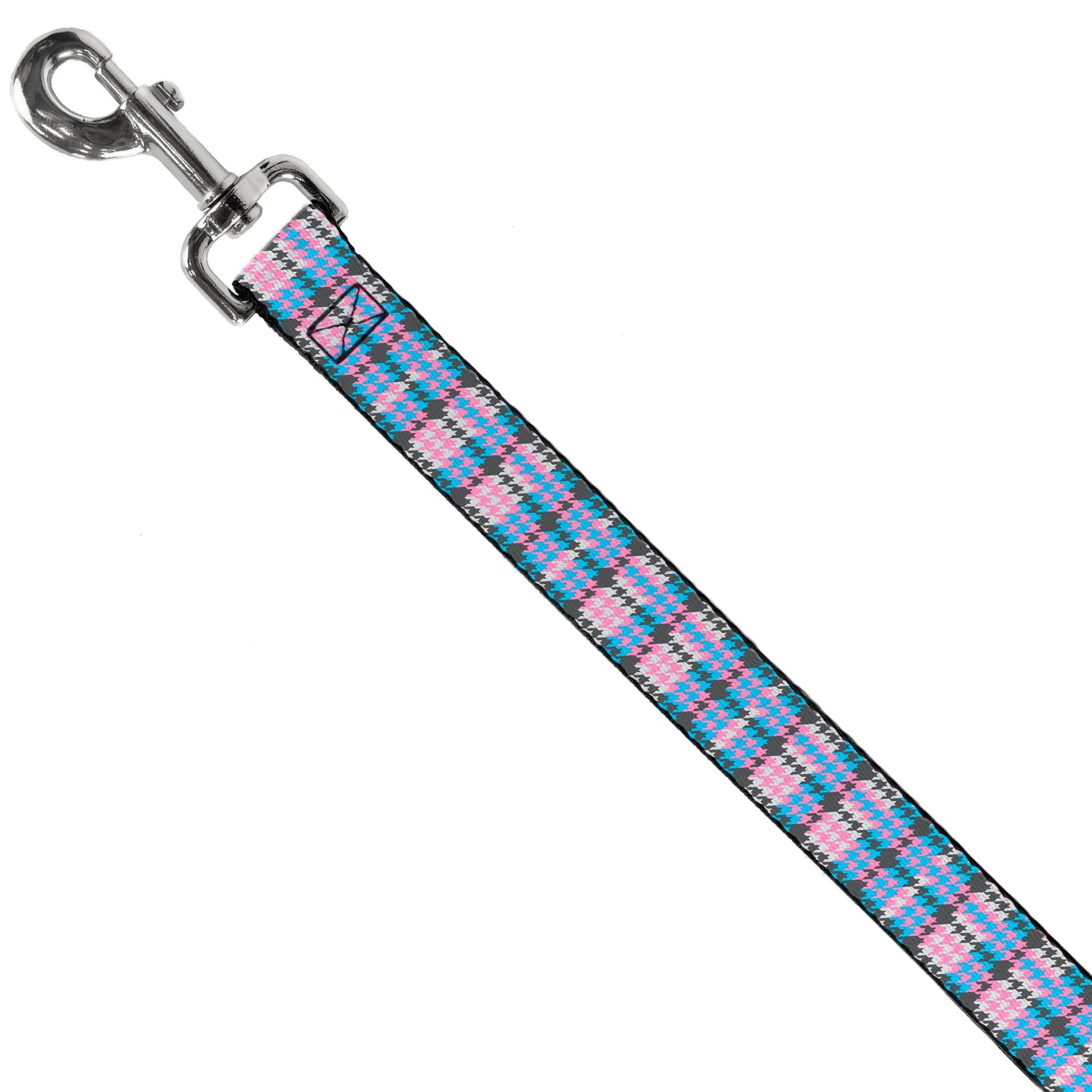 Dog Leash - Mini Houndstooth Gray/Baby Blue/Pink Dog Leashes Buckle-Down