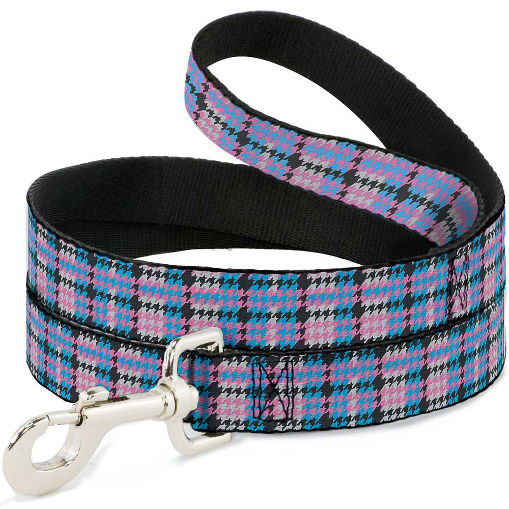 Dog Leash - Mini Houndstooth Gray/Baby Blue/Pink Dog Leashes Buckle-Down
